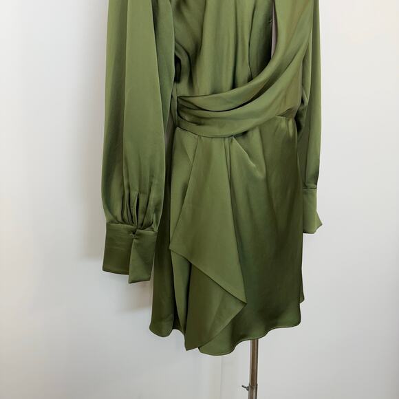 Jonathan Simkhai Talit Draped Mini Dress Dark Green Satin M - Picture 4 of 11